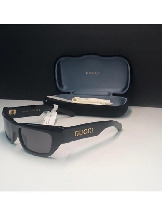 New Authentic Gucci Gray Rectangular Sunglasses GG1296S 001 seen on Miley Cyrus main image 8